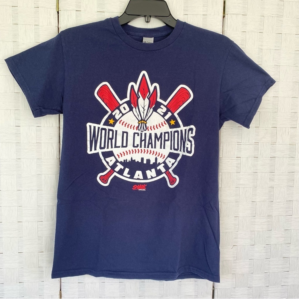 Atlanta Braves 2021 World Champions T-Shirt Woman's Small‎ Smack Apparel Navy